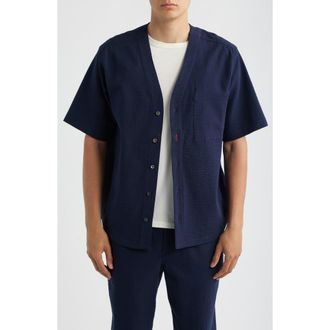 Imperfects Mr. Lynchs Benny Short Sleeve Seersucker Button-Up Jersey in Dark Navy at Nordstrom, Size Xx-Large