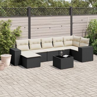 vidaXL Set De Sof&aacute;s De Jard&iacute;n 8 Piezas Y Cojines Rat&aacute;n Sint&eacute;tico Negro Vidaxl