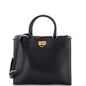 Ferragamo Convertible Trifolio Chain Zip Tote Leather Large