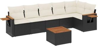 vidaXL Set De Comedor De Jard&iacute;n 7 Pzas Y Cojines Rat&aacute;n Sint&eacute;tico Negro Vidaxl