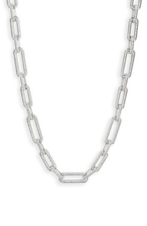 Vidakush Pav&eacute; Paper Clip Link Chain Necklace in Silver at Nordstrom, Size 16