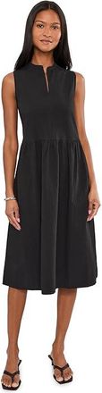 Eileen Fisher Organic Cotton Pucker Calf Length Dress Womens Dress Black : LG, Cotton/Elastane