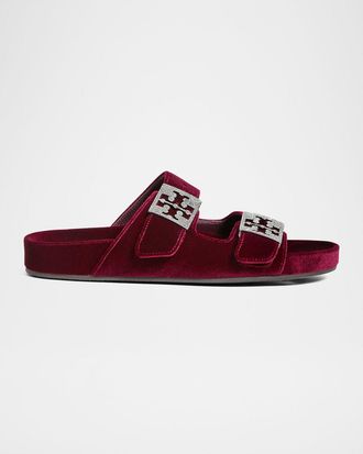 Tory Burch Mellow Pave Velvet Dual-Buckle Slide Sandals