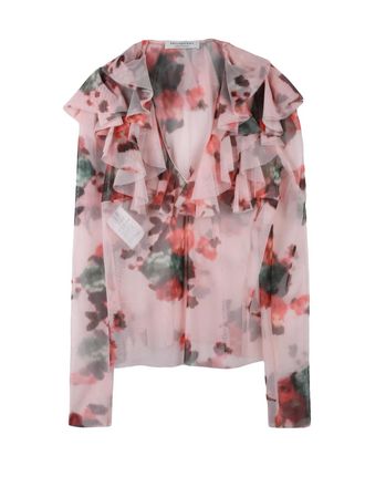 Philosophy di Lorenzo Serafini Tulle Blouse with Layered Ruffles and Ethereal Floral Patterns