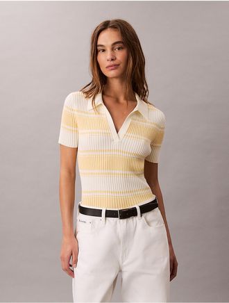 Calvin Klein Jeans Calvin Klein Womens Smooth Cotton Rib Polo Sweater - Yellow - XS