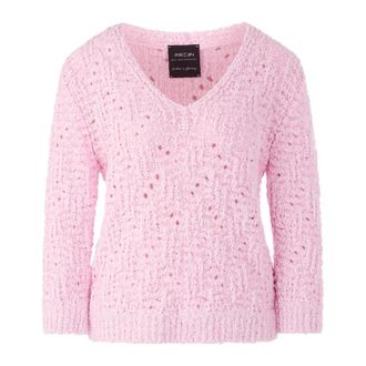 Marc Cain Chunky Knit Pullover Gebreid in Duitsland - Dames - V-hals truien - Roze - M - Katoen - Truien & Vesten
