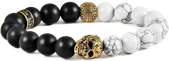 Crucible Jewelry Crucible Los Angeles Single Gold Skull Stretch Bracelet with 10mm Matte Black Onyx and Howlite Beads