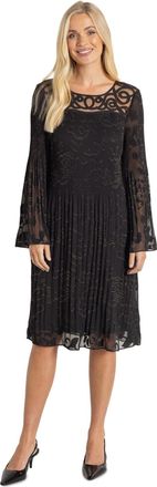 Klass Pleated Burnout Shimmer Dress - Black/Gold - 18