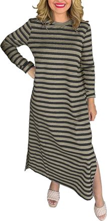 Generic Striped Dressing Gown Women | Nightdress For Women Plus Size Midi Dresses Crew Neck Long Skirt Lightweight Casual Dress Comfortable Daily Dress Long S