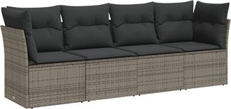 vidaXL Set De Sof&aacute;s De Jard&iacute;n 4 Pzas Y Cojines Rat&aacute;n Sint&eacute;tico Gris Vidaxl