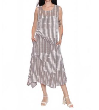 Sorella Sleeveless Linen Striped Midi Dress In Taupe