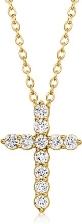 Ross-Simons Lab-Grown Diamond Cross Pendant Necklace in 18kt Gold Over Sterling