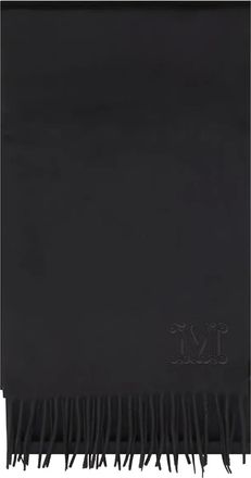 Max Mara Sjaal met geborduurd logo en franje - Zwart