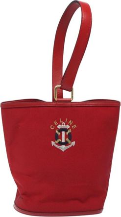 Celine Handbag Canvas Red Canvas Handbag (Pre-Owned)