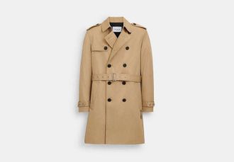 Coach Mens Trench Coat in Beige, Size X-Large | Cotton