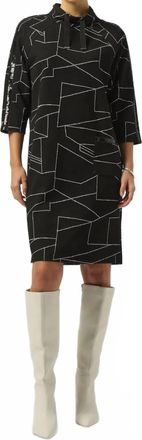 Joseph Ribkoff Abstract Print 3/4 Sleeve Turtle Neck Straight Dress In Black/off-White