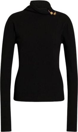 Alberta Ferretti Pullover van wol- zijde en kasjmier met bloemenbroche - Dames - Coltruien - Zwart - S - Wol - Truien & Vesten