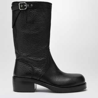 Dries Van Noten Black leather biker boots
