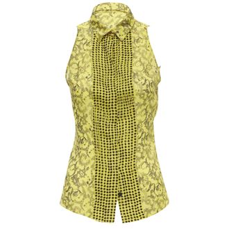 Versace silk Baroque print dot pleated collar sleeveless shirt