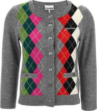 Ganni Womens Grey Check Cardigan