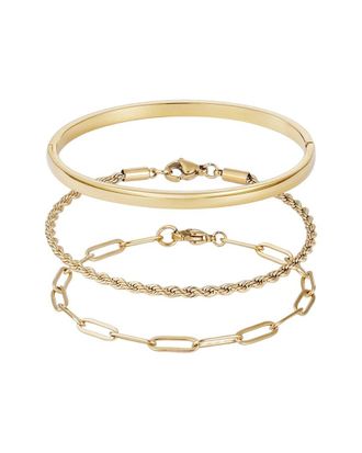 Adornia 18K Plated Stainless Steel Tarnish-Resistant Cuff & Chain Bracelet Set