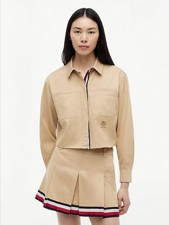 Tommy Hilfiger Relaxed Fit Crest Embroidery Cropped Shirt