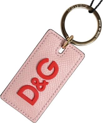 Dolce & Gabbana Calf Leather Logo Metal Ring Keychain - unisex - Sleutelhangers & Tashangers - Roze - ONE Size - Leer - Accessoires