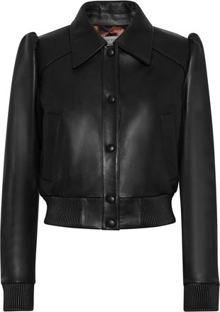 Philipp Plein logo-plaque leather bomber jacket - women - Polyester/Lambskin - L - Black