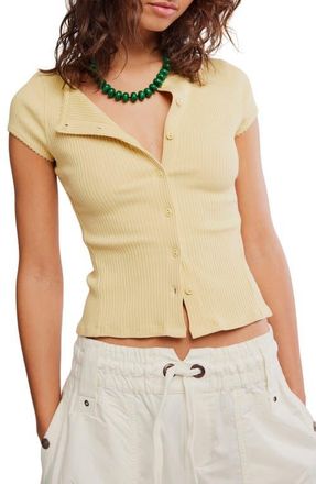 Free People Most Wanted Short Sleeve Cotton Blend Cardigan in Yellow at Nordstrom, Size X-Large