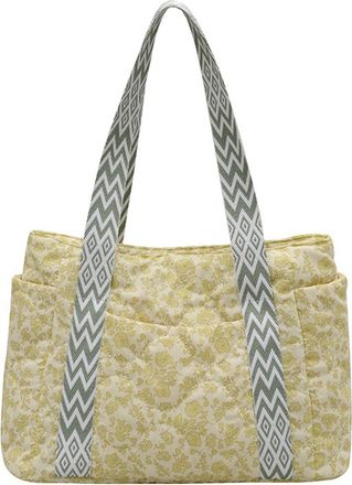 Generic Womens Quilted Tote Bag Cute Nylon Floral Shoulder Bags Puffer Handbag with Bow Charm & Side Pockets, Teacher, Mom, Daily Wear (Green,One Size)