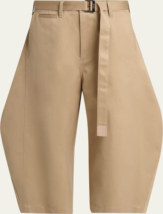 sacai Belted Cotton Chino Barrel-Leg Crop Pants