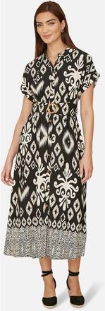 Yumi Geo Print Relaxed Midi Shirt Dress in Black at Nordstrom, Size 10