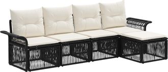 vidaXL Conjunto De Sof&aacute;s De Jard&iacute;n 5 Uds. Negro Rat&aacute;n Sint&eacute;tico Vidaxl