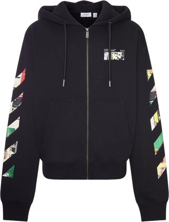 Off-white Cotton Hoodie with Multicolor Logo and Graphic Prints