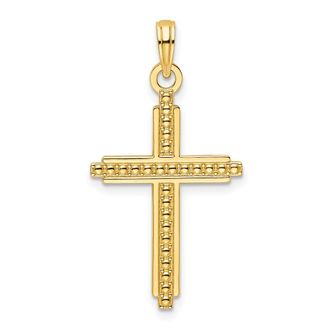 Diamond2Deal 14k Yellow Gold Polished Beaded Cross Pendant