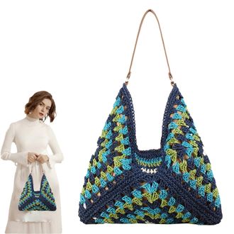 Generic Woven Tote Bag | Bohemian Straw Large Capacity Purses | Colored Woven Bag | for Home Desktop School Daily Offices Dating Outdoor Travel Work Walking S