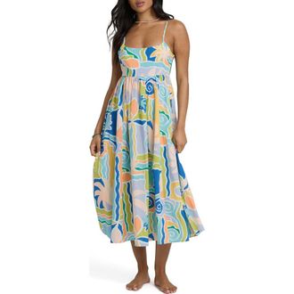Billabong Island Life Cotton & Linen Midi Sundress in Blue Multi at Nordstrom, Size X-Small