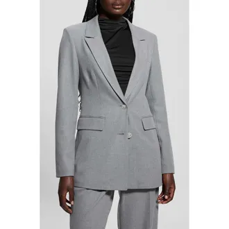 Guess Doris Rhinestone Button Blazer in Cloudy Grey Heather at Nordstrom, Size Small