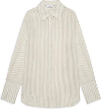 Anine Bing Shirts, female, Beige, Size: XS Pinestripe Bridget Shirt in Ivory and Black