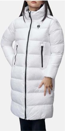 Blauer Lange Geruite Parka met Capuchon - Dames - Parka Jassen - Wit - S - Polyester - Jassen