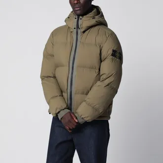 Stone Island Piumino con zip verde militare in nylon ripstop