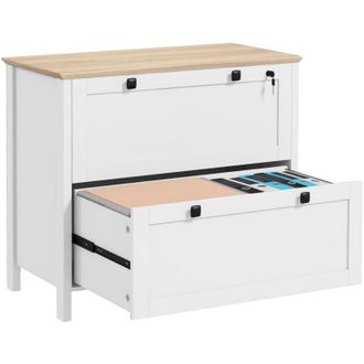 HOMCOM Cajonera De Oficina Mueble Archivador Con 2 Cajones 2 Barras Colgantes Cerradura Y 2 Llaves Para Tama&ntilde;o A4 79x40x72 Cm Blanco Y Roble