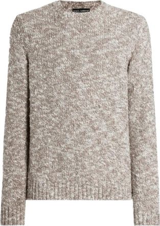 Dolce & Gabbana Beige Gespikkelde Gebreide Trui - Heren - Ronde hals truien - Beige - L - Truien & Vesten