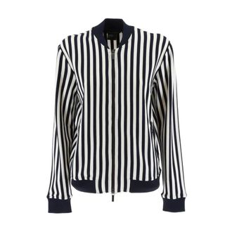 A|X Armani Exchange Bomber Jackets, female, Blue, Size: S Striped Zip-Up Blazer with Long Sleeves
