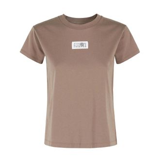 Maison Margiela Tops, Dames, Bruin, XS, Katoen, Wit Label Katoenen T-Shirt