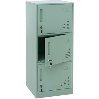 Hhg [NON UTILIZZATO] Armadietto HHG-515, con serratura, armadio ufficio faldoni documenti, con 3 ante, 90x38x45cm, acciaio, verde chiaro