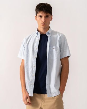 GANT Mens Short Sleeve Shirt in Light Blue Cotton - Size X-Large