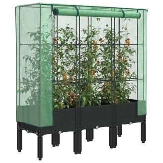Berkfield Home Raised Bed with Greenhouse Cover Rattan Look 120x40x140 cm in Black | Size: 120 x 40 x 140 cm