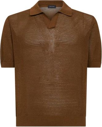 Tagliatore Finlay Openwork Katoenen Polo - Heren - V-hals truien - Bruin - M - Katoen - Truien & Vesten
