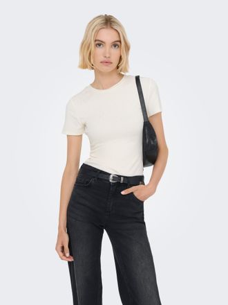 Only Kurzarmshirt ONLY ONLARNHEM S/S RHINESTONE TOP JRS, Damen, Gr. XL, silber (cloud dancer detail:silber rhinestones), Jersey, Obermaterial: 95% Viskose,